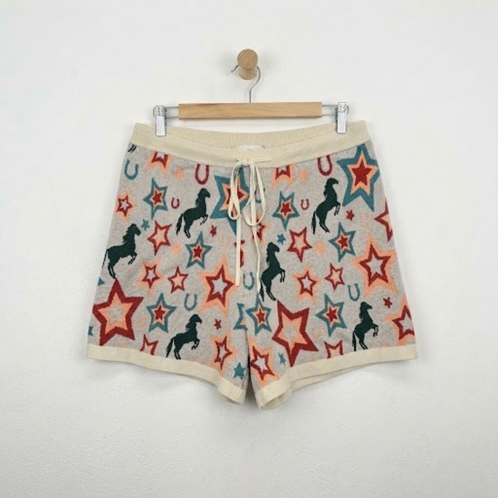 Rowdy Crowd Western Tapestry Horse Star Knit Lounge Shorts Plus 2X Rodeo Cowgirl